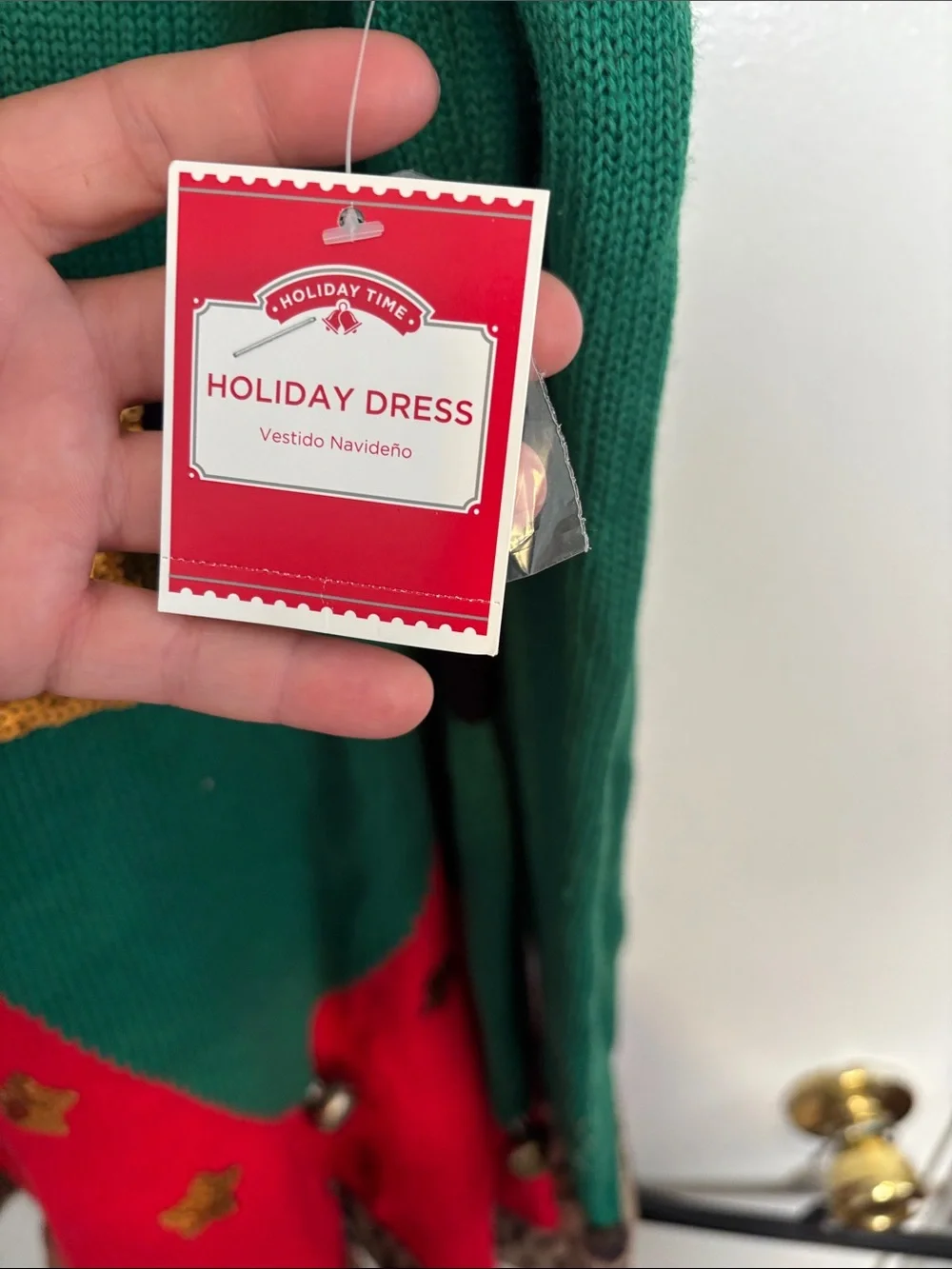 Holiday Time Green and Red Elf Dress with Leopard Trim